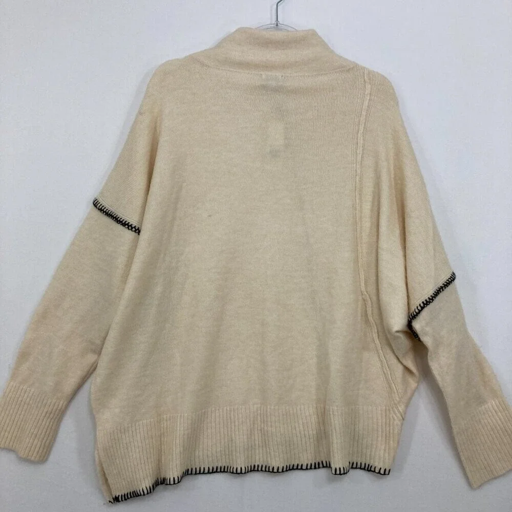 New‎ BKE XL Cream Black Turtle Neck Soft Relaxed Artsy Asymmetric Sweater